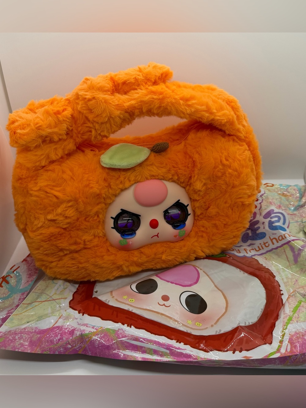 Baby Three Glitter Eyes Orange Fruit Handbag Shoulder Bag Plush Purse - Picture 2 of 4
